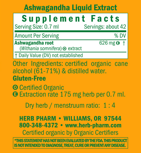 Ashwagandha Supplement Facts Label