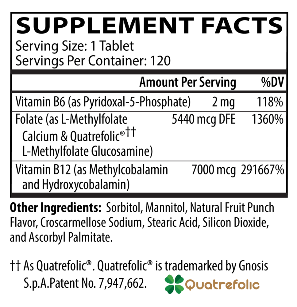 Methylation Complete Supplement Facts Label
