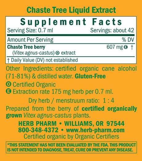 Chaste Tree 4oz Supplement Facts Label