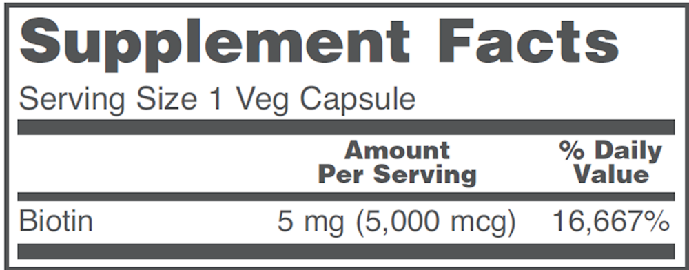 Biotin 5000 mcg Supplement Facts Label
