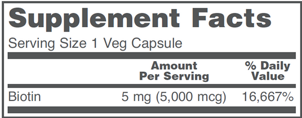 Biotin 5000 mcg Supplement Facts Label