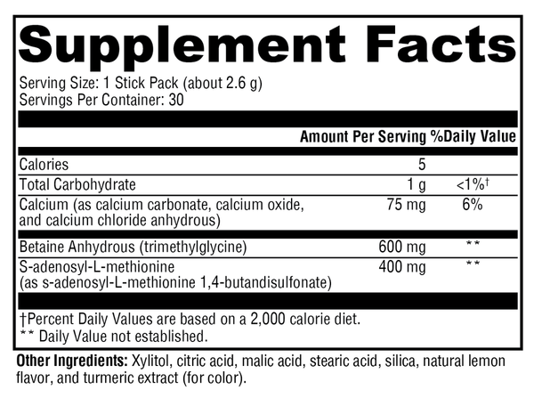 SAM-e & TMG Lemon Supplement Facts Label