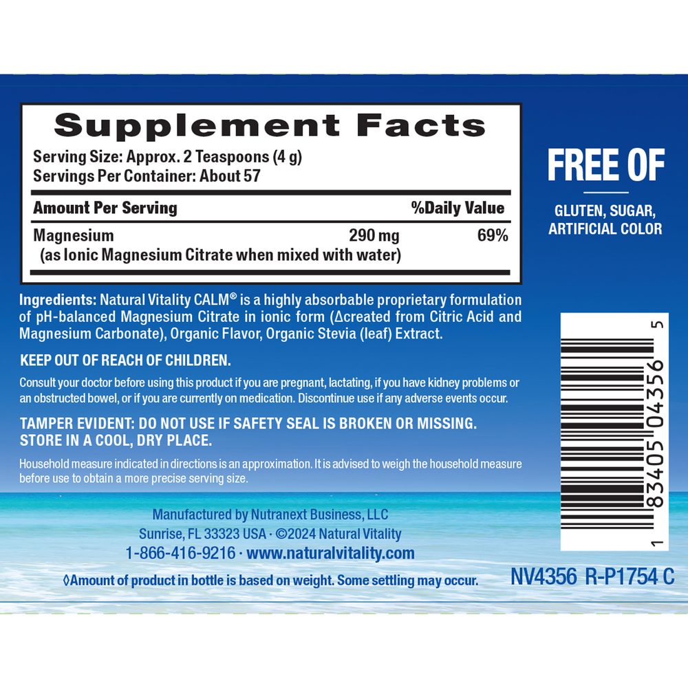 BACKORDER ONLY - Calm Watermelon Supplement Facts Label