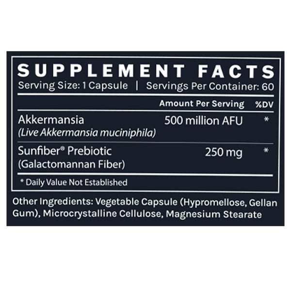 Akkermansia Supplement Facts Label