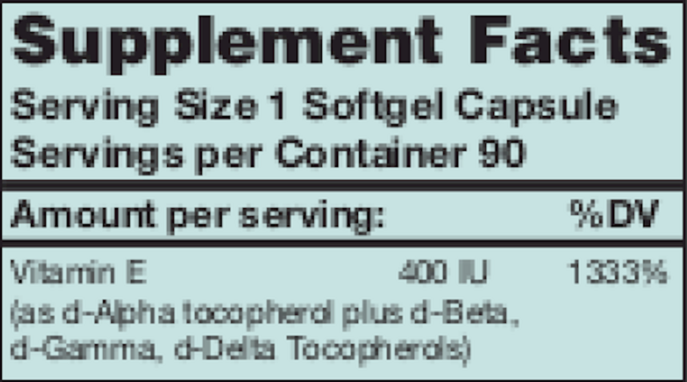 E-400 Supplement Facts Label