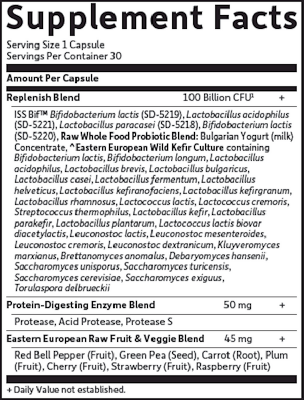 Raw Probiotics Ultimate Care Shelf Stable Supplement Facts Label