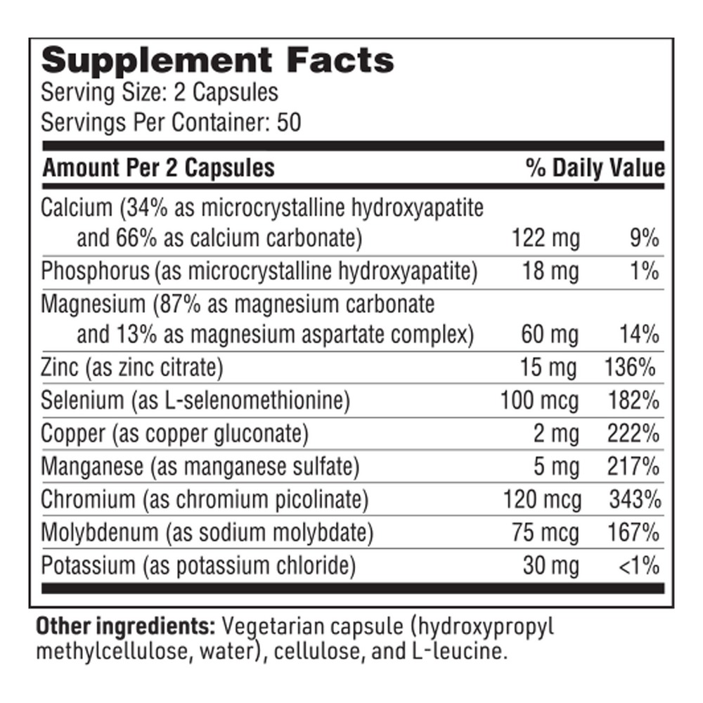 Multi-Mineral Complex without Iron Supplement Facts Label