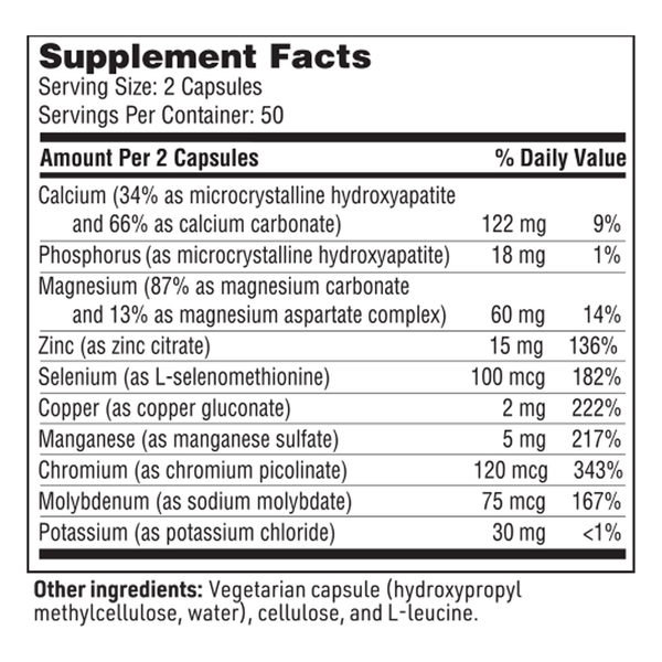Multi-Mineral Complex without Iron Supplement Facts Label