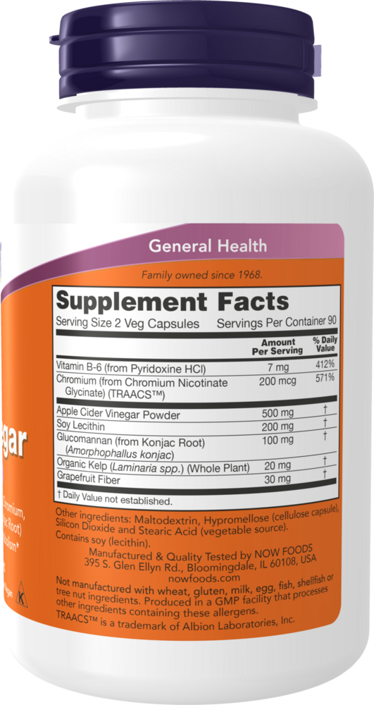 Cider Vinegar Supplement Facts Label
