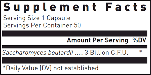 BACKORDER ONLY - SBC Saccharomyces boulardii Capsules Supplement Facts Label