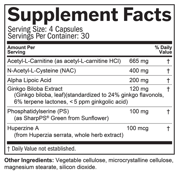 Brain and Memory Power Boost Supplement Facts Label