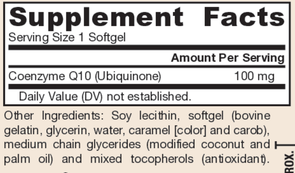 Q-Absorb Co-Q10 100 mg Supplement Facts Label