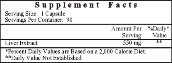 BACKORDER ONLY - Liver Extract 550 mg Supplement Facts Label