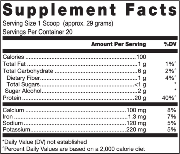 Klean Isolate Natural Chocolate 580g Supplement Facts Label