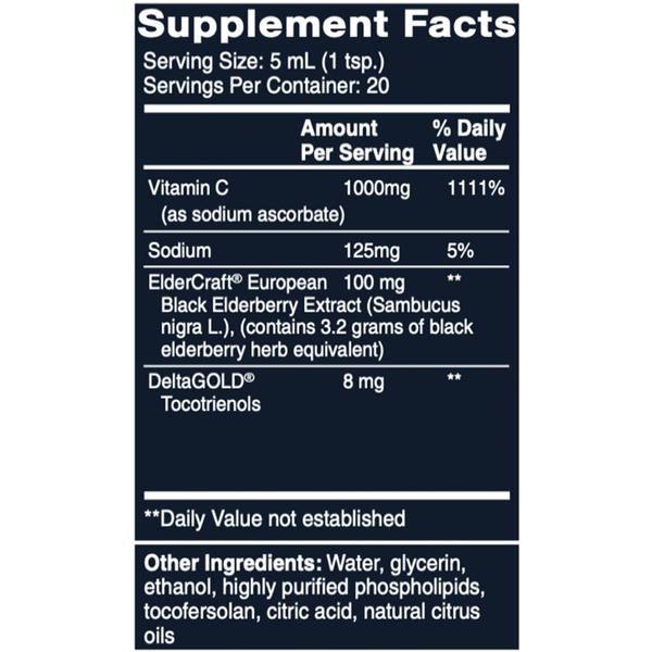 Vitamin C+ Elderberry Supplement Facts Label