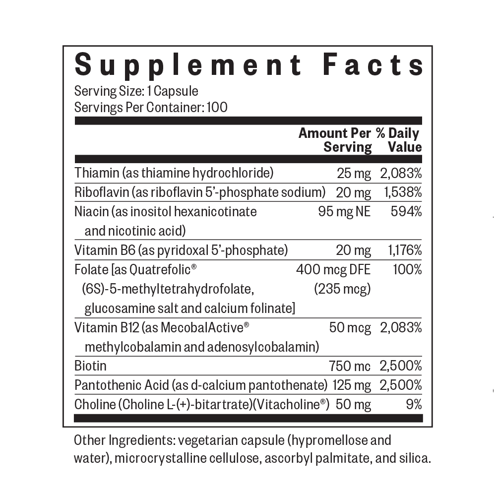 B Complex Plus Supplement Facts Label