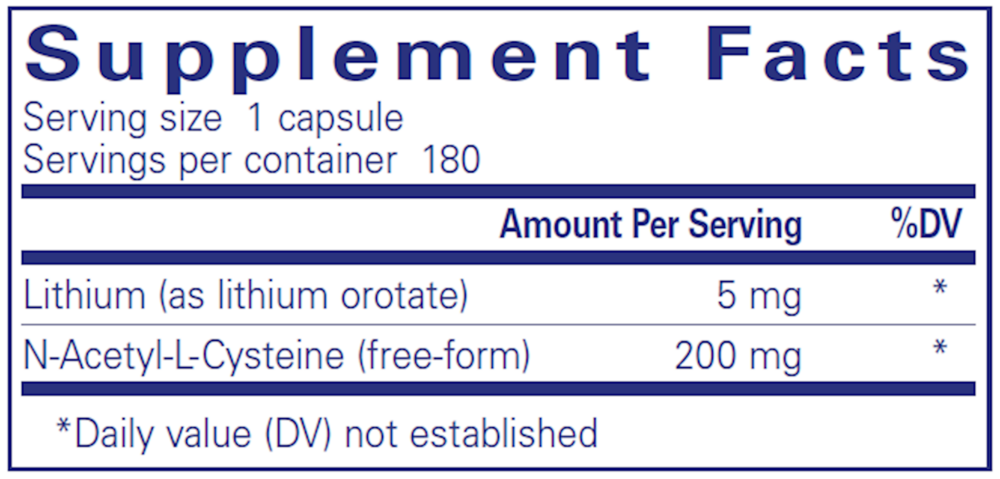Lithium (Orotate) 5 Mg 90 Count Supplement Facts Label