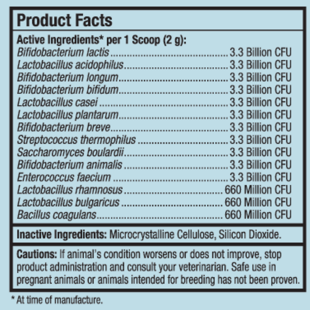 Complete Probiotics Pet Supplement Facts Label