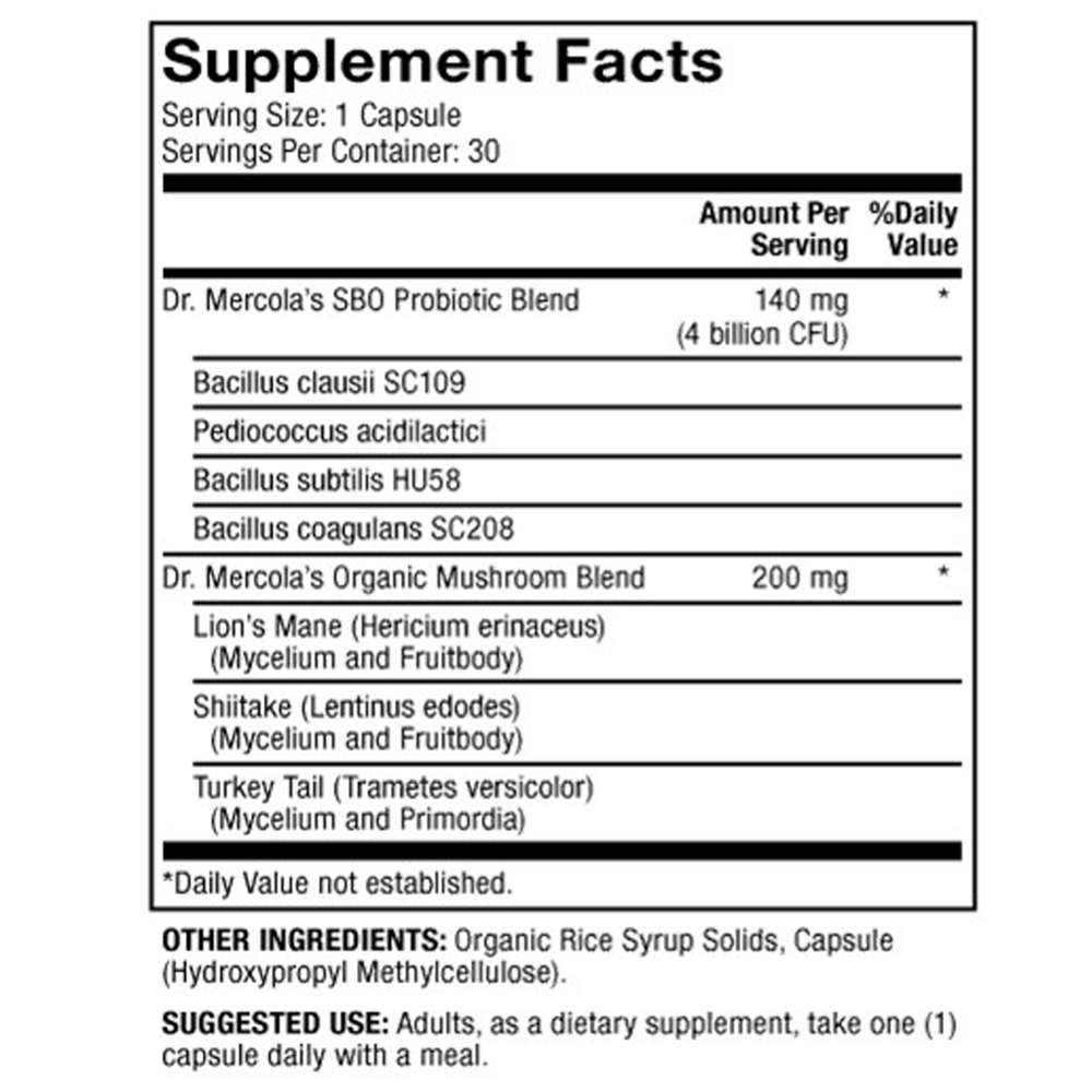 Complete Probiotics SBO Supplement Facts Label