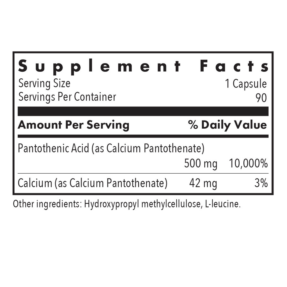 Pantothenic Acid Supplement Facts Label