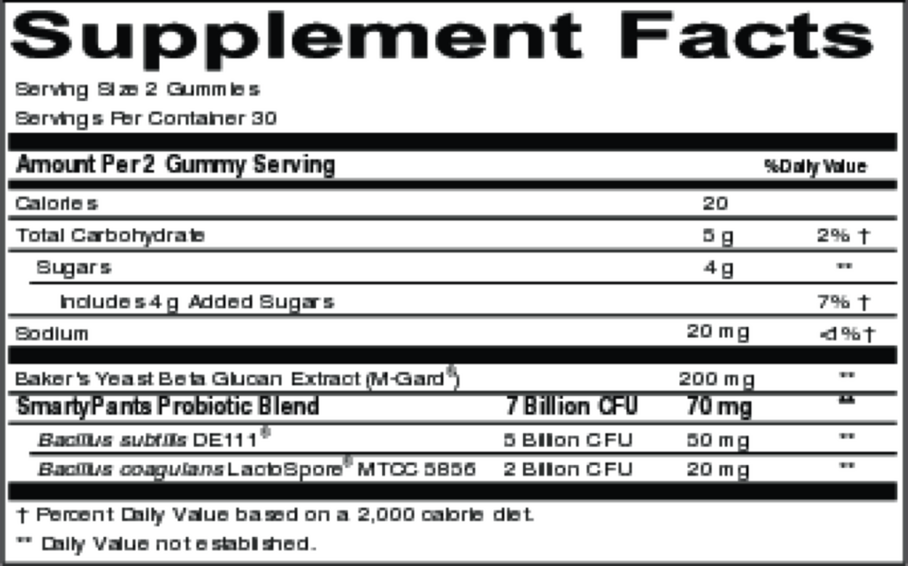 Adult Prebiotic & Probiotic Immunity Formula Supplement Facts Label