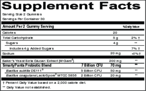 Adult Prebiotic & Probiotic Immunity Formula Supplement Facts Label