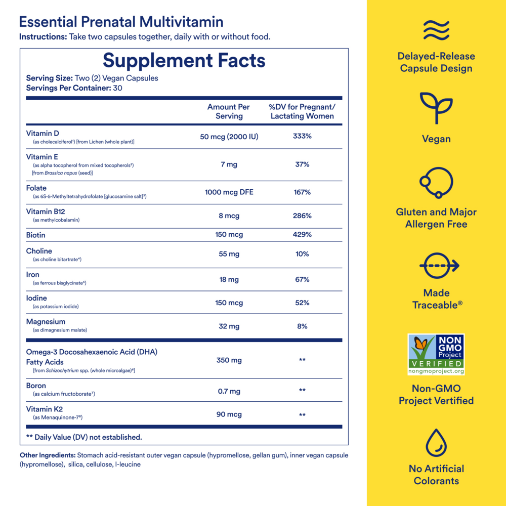 Essential for Women Prenatal Multivitamin Supplement Facts Label