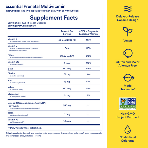 Essential for Women Prenatal Multivitamin Supplement Facts Label