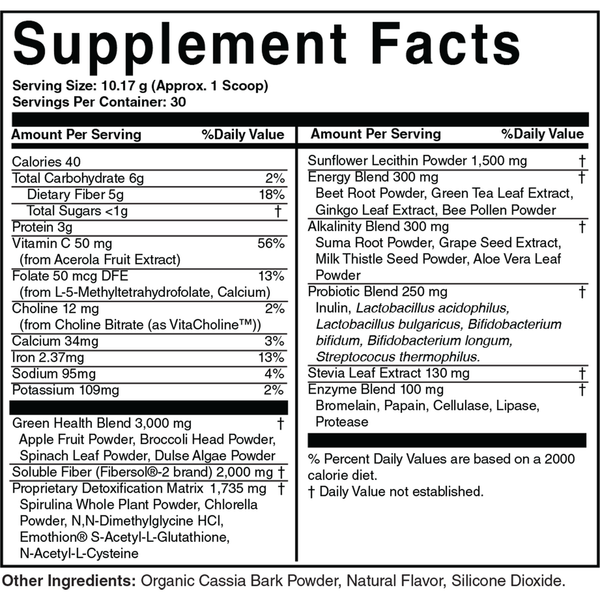 Pro Lean Greens Apple Cinnamon Supplement Facts Label