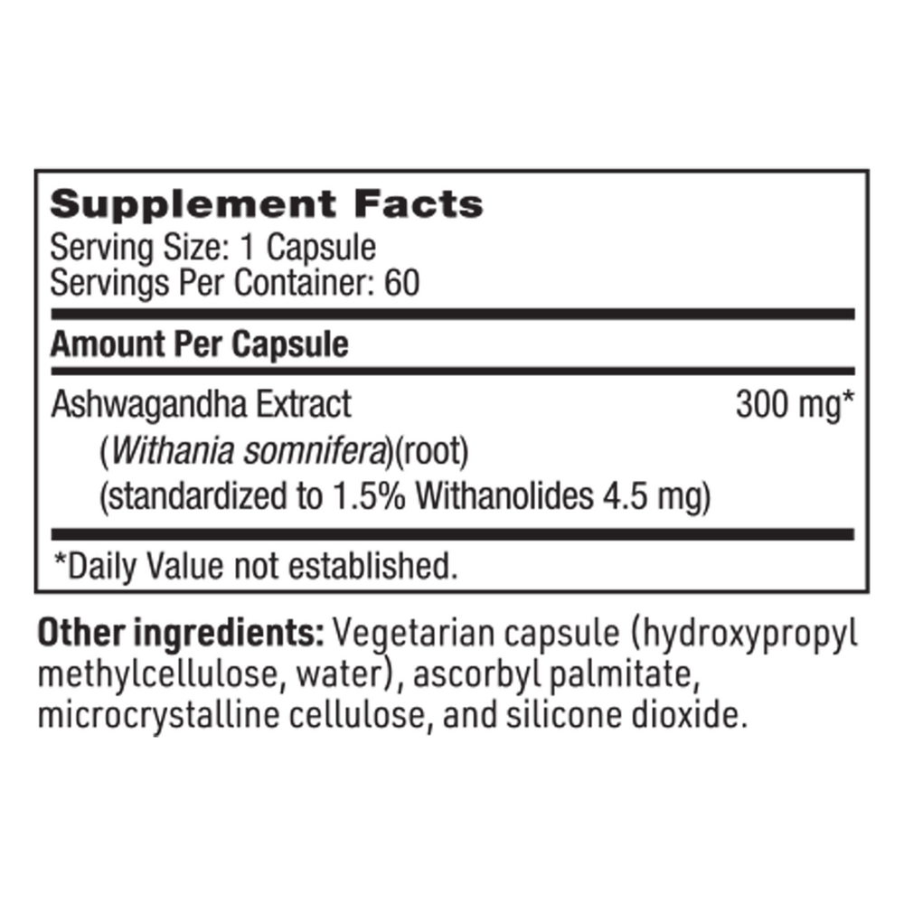 Ashwagandha Extract Supplement Facts Label
