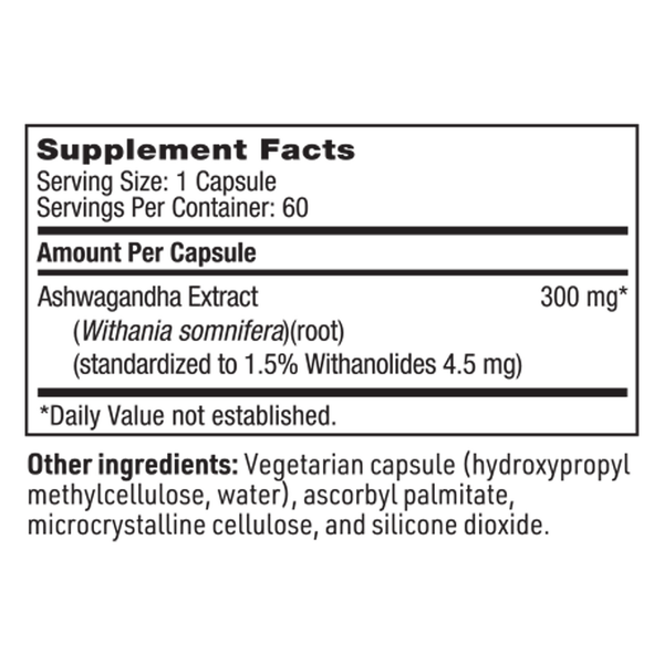 Ashwagandha Extract Supplement Facts Label