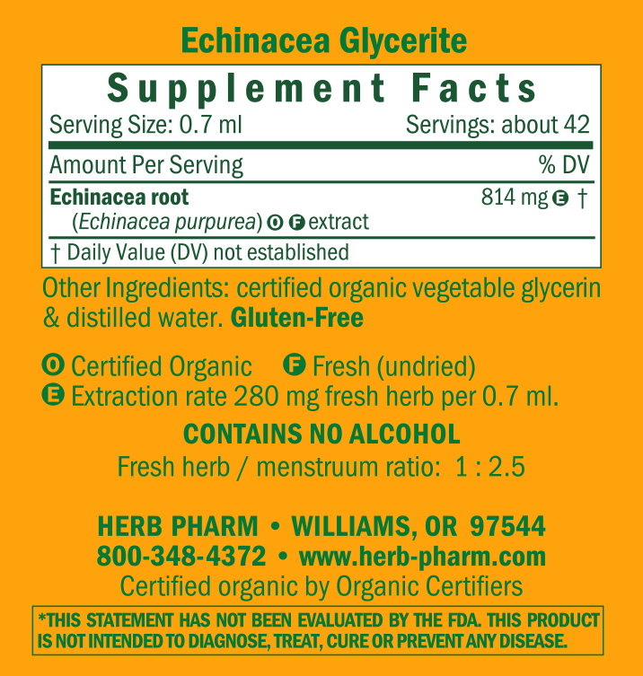 Echinacea Alcohol-Free Supplement Facts Label