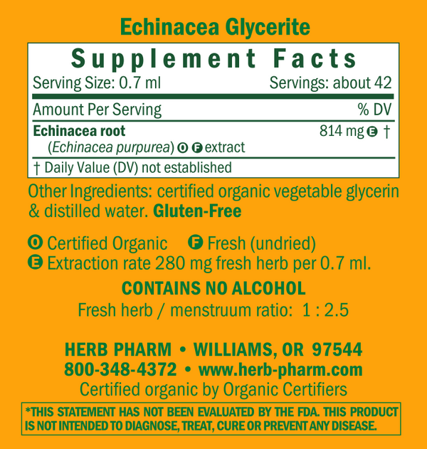 Echinacea Alcohol-Free Supplement Facts Label