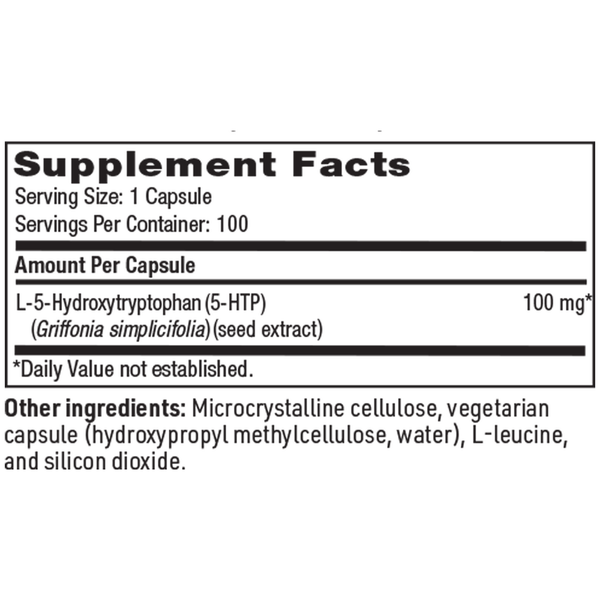 5-HTP 100 mg Supplement Facts Label