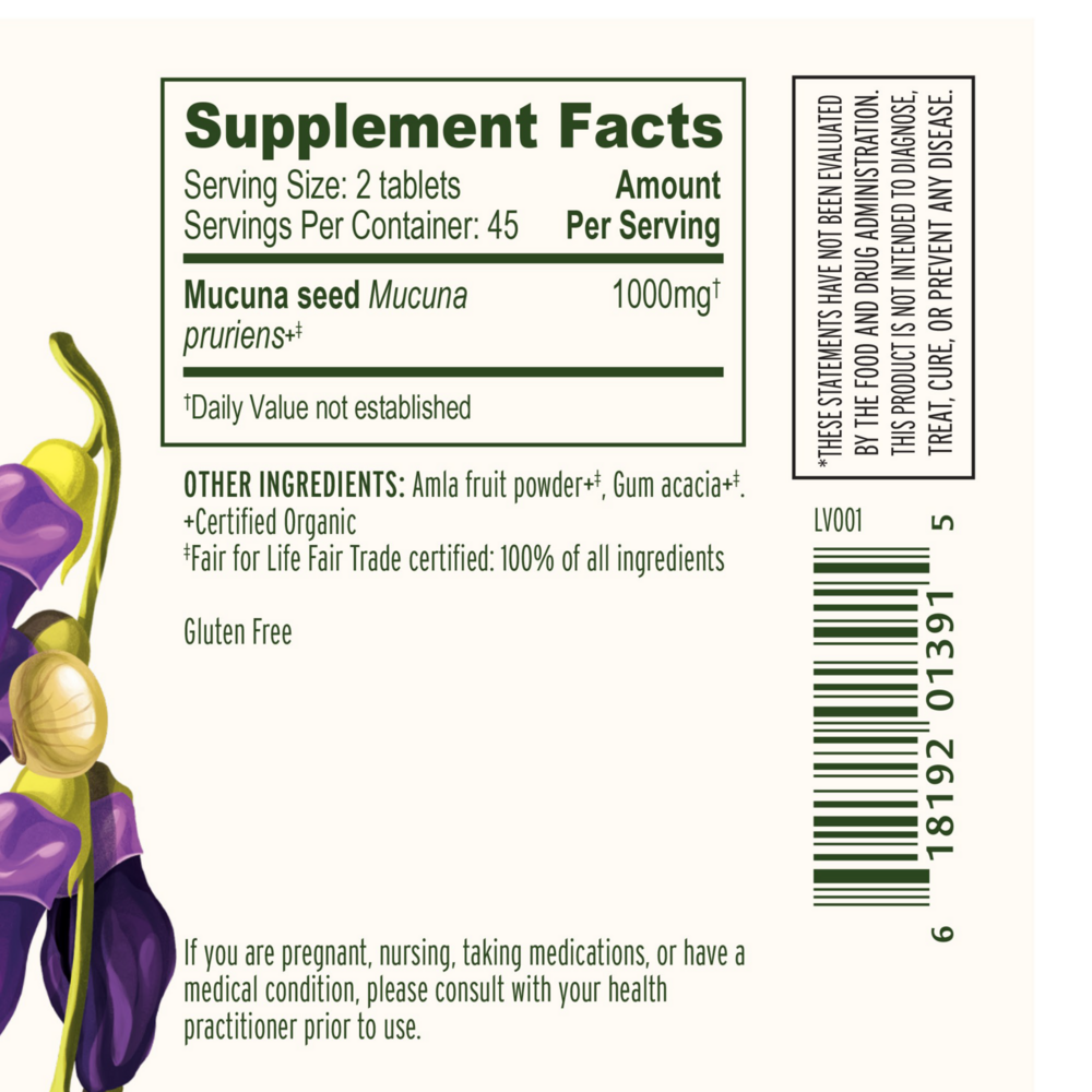 Mucuna Tablets Supplement Facts Label