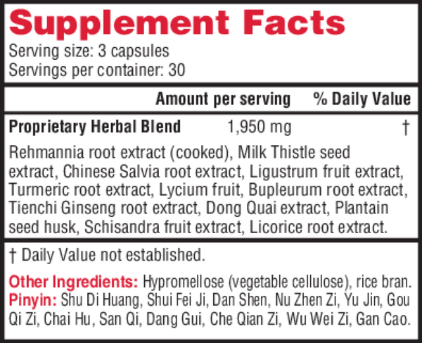Rehmannia & Milk Thistle Supplement Facts Label