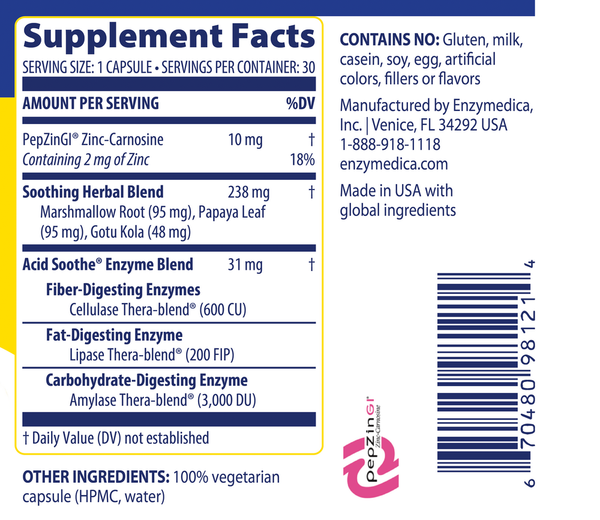 Acid Soothe™ - CAPSULES Supplement Facts Label