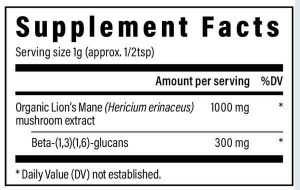 Lion's Mane Extract Powder Supplement Facts Label