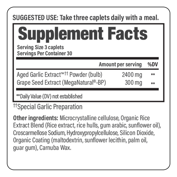 Kyolic+ Supplement Facts Label