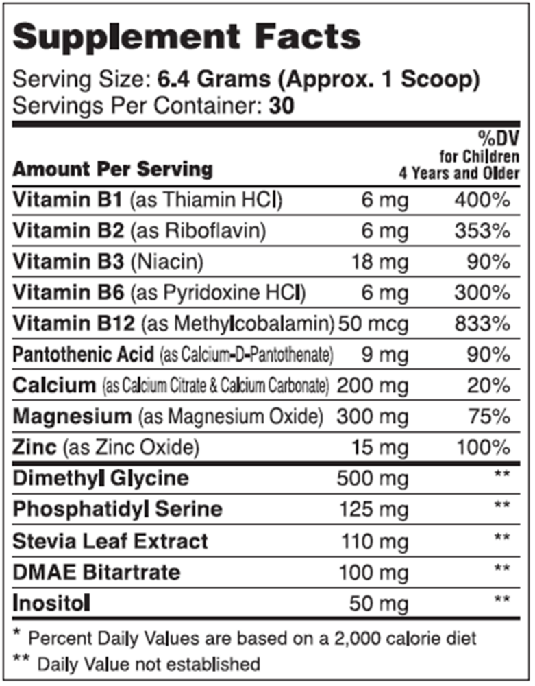 Kids Active Powder Supplement Facts Label