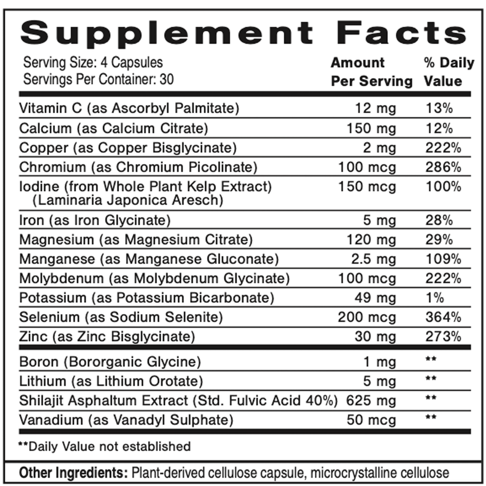 Dr. Shade's Catalyzed Mineral Complex Supplement Facts Label