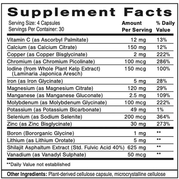 Dr. Shade's Catalyzed Mineral Complex Supplement Facts Label