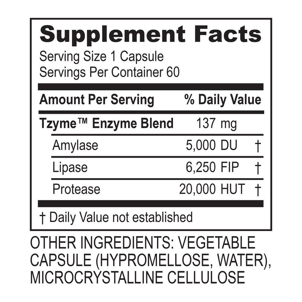 LypoZyme Supplement Facts Label