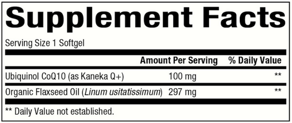 Ubiquinol CoQ10 100 mg Supplement Facts Label