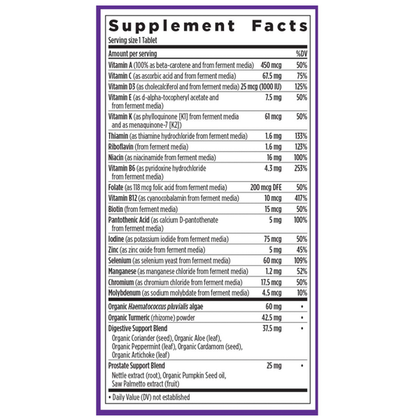 Every Man's One Daily 55+ Supplement Facts Label