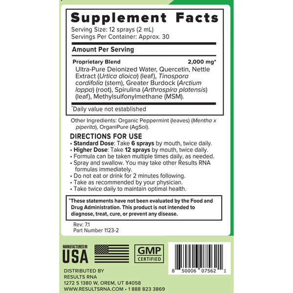 Quercetin Seasonal Extra Strength Supplement Facts Label