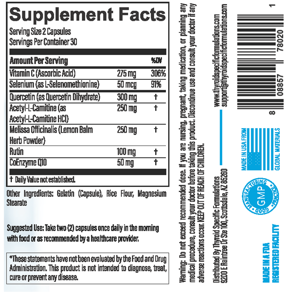 Thyrosoothe (Hyperthyroid Support) Supplement Facts Label