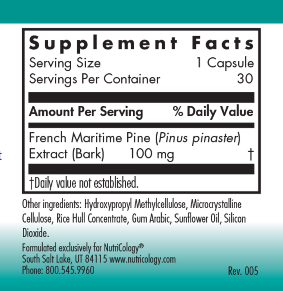 Pycnogenol 100 Supplement Facts Label