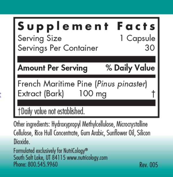 Pycnogenol 100 Supplement Facts Label