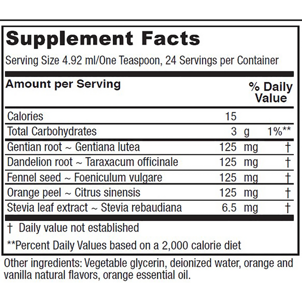 Bitters Tonic Supplement Facts Label